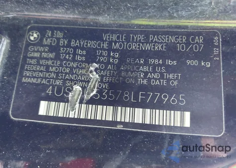 2008 BMW Z4 3.0Si z USA, uszkodzony, nr VIN 4USDU53578LF77965